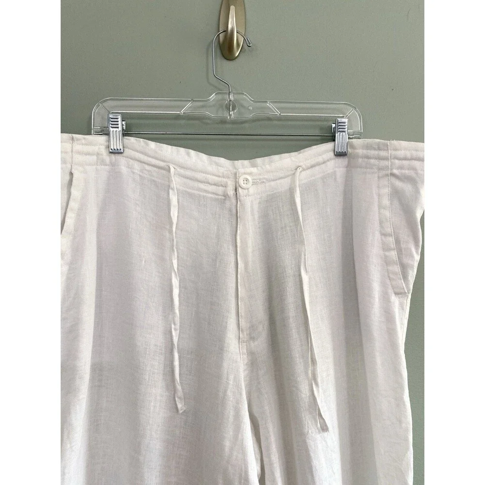 Bruno 100% Linen Pants Lightweight Pull On Drawstring Mens XL White Beach Resort
